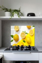 60 x 70 cm Limon Desenli Cam Ocak Arkası Koruyucu thumbnail 1