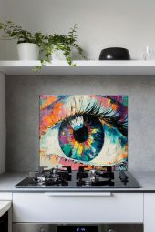 60 x 70 cm Pastel Göz Desenli Cam Ocak Arkası Koruyucu thumbnail 1