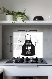 60 x 70 cm My Kitchen My Rules Desenli Cam Ocak Arkası Koruyucu thumbnail 2