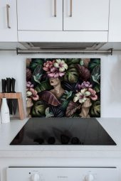 50x60 Cm Çiçek Kadın Desenli Cam Ocak Arkası Koruyucusu - 1