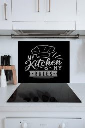 50x60 Cm My Kitchen Siyah Şapka Desenli Cam Ocak Arkası Koruyucusu - 1
