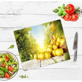 Sabanbaba Dekoratif Cam Kesme Tahtası Limon Sepeti 30 x 40 cm | Cam Kesme Tablası - 2