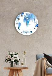 Çap 37 cm Blue Travel Dekoratif Cam Duvar Saati - 1