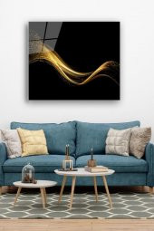60 x 70 cm Altın Dalga Desenli Cam Tablo 4mm Temperli Camdır - 1