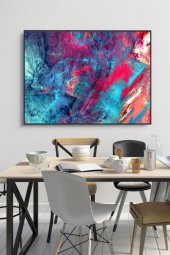 60 x 70 cm Kırmızı Mavi Alacalı Desenli Cam Tablo 4mm Temperli Camdır - 1