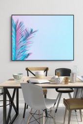 60 x 70 cm Mavi Palmiye Yaprağı Desenli Cam Tablo 4mm Temperli Camdır - 1