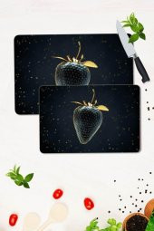 2 li Takım 30x40 cm ve 20x30 cm Altın Çilek Desenli Cam Kesim Tablası ve Ocak Koruma thumbnail 1