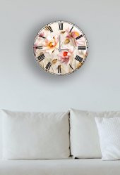 Çap 37 cm Ballı Çiçekler Dekoratif Cam Saat - 2