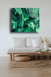 50 x 60 cm Yeşil Yapraklar Desenli Cam Tablo 4mm Temperli Camdır - 1