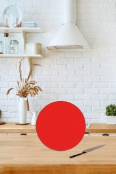 Çap 20 cm Düz Kırmızı Desenli Cam Kesim Tablası thumbnail 1