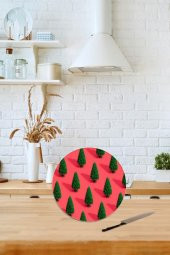 Çap 32 cm Çam Ağacı Desenli Cam Kesim Tablası - 1
