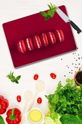20x30 cm Kırmızı Makaron Desenli Cam Kesim Tablası thumbnail 1