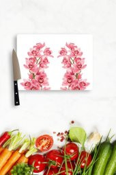 20x30 cm Pembe Orkide Desenli Cam Kesim Tablası thumbnail 1