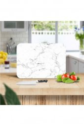 Siyah Beyaz Mermer Desenli Cam Kesim Tablası 20x30 cm - 1