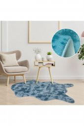 My Evilla Modern Dekoratif Halı Jel Kaymaz Taban Peluş Puffy Desenli Turkuaz Mavi  Post Halı - 1