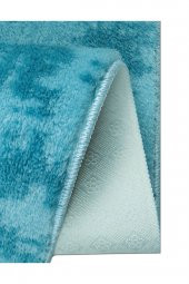 My Evilla Modern Dekoratif Halı Jel Kaymaz Taban Peluş Puffy Desenli Turkuaz Mavi  Post Halı - 4