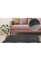 My Evilla Modern Dekoratif Halı Jel Kaymaz Taban  Peluş  Puffy Antrasit Post Halı 02 - 1