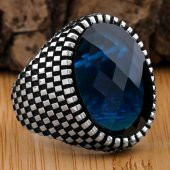 Mavi Zirkon Taşlı Desenli 925 Ayar Gümüş Yüzük thumbnail 1