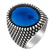 Mavi Zirkon Taşlı Desenli 925 Ayar Gümüş Yüzük thumbnail 3