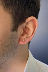 Zümrüt Sarraf 3 Mm Beyaz Küçük Top 14 Ayar Altın Erkek Küpe - 1