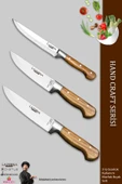 Lazbisa Hand Craft Mutfak Bıçak Seti Et Ekmek Sebze Bıçağı 3 Lü Set Günlük Kullanım ( Mtf-4572 ) - 2
