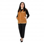 Fierte Kadın Büyük Beden Yelek Lm37131 Sabit Kapüşon Fermuar Kapama Spor Cep Polar Hardal Camel - 1