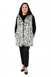 Fierte Kadın Büyük Beden Yelek Ay61923 Çıkabilen Kapüşon Fermuar Kapama Spor Cep Ön Pelüş Kürk Arka Kaşe Kolsuz Siyah Desenli - 2