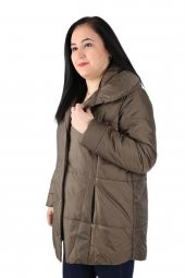 Fierte Kadın Büyük Beden Kaban Cbn20416 Kapüşon Fermuar Kapama Şişme - 11