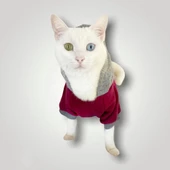 Burgundy Gray Kapşonlu Sweatshirt  Kedi Kıyafeti thumbnail 3