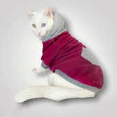 Burgundy Gray Kapşonlu Sweatshirt  Kedi Kıyafeti thumbnail 1
