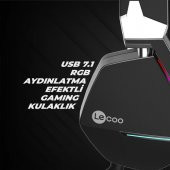 Lenovo Lecoo Ht402 Surround 7.1 Kulak Üstü Rgb Led Aydınlatmalı Kablolu Gaming Kulaklık Siyah - 4