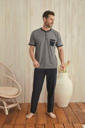 KLY 100 PAMUK YARIM KOL ERKEK PİJAMA TAKIM 9053 - 3