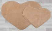My Evilla Modern Dekoratif Halı Jel Kaymaz Taban Peluş Puffy Kalp Model Cappıcıno  Paspas Takımı 70x100-70x60 - 2