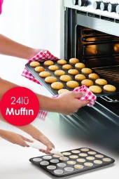24 Bölmeli Yanmaz Ve Yapışmaz Kek Kapsülü Yapışmaz Mini Tart Kek Kapsülü Muffin Ekler Kalıbı 35-27 cm - 2