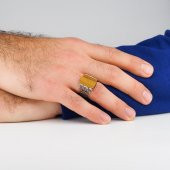 Kaplan Gözü Taşlı Örgü Desenli 925 Ayar Gümüş Yüzük thumbnail 2