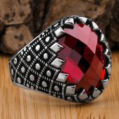 Kırmızı Zirkon Taşlı Desenli 925 Ayar Gümüş Yüzük thumbnail 1