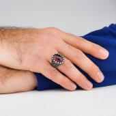 Kırmızı Zirkon Taşlı Desenli 925 Ayar Gümüş Yüzük thumbnail 2