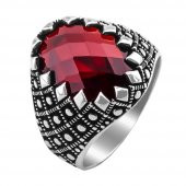Kırmızı Zirkon Taşlı Desenli 925 Ayar Gümüş Yüzük thumbnail 3