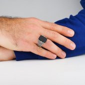 Siyah Oniks Taşlı Örgü Desenli 925 Ayar Gümüş Yüzük thumbnail 2