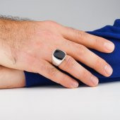 Siyah Oniks Taşlı Parlak 925 Ayar Gümüş Yüzük thumbnail 2