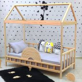 Markaawm Çatılı Montessori Yatak 90x190 Doğal Çam Çocuk Karyola - 1