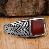 Kare Kırmızı Akik Taşlı 925 Ayar Gümüş Yüzük thumbnail 1