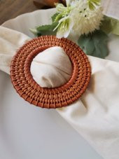 6 Adet Rattan Desenli Taba Peçete Yüzüğü - 1
