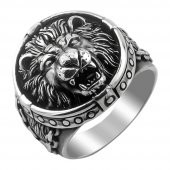Kükreyen Aslan Figürlü 925 Ayar Gümüş Yüzük thumbnail 3