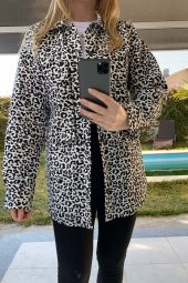 Leopar Desen Torba Cepli Gömlek Ceket 1385 Siyah - 1