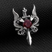 Çift Ejderha Tasarımlı Hançer Detaylı Kırmızı Zirkon Taşlı 925 Ayar Gümüş Deri İpli Kolye thumbnail 2