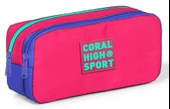 Coral High Sport İki Gözlü Neon Mercan Lavanta Kalem Çantası - 1