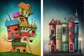 Nova 2x1000 Parça Fantastik Evler ve Kitap Sokağı Puzzle Seti - 1