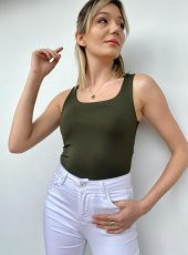 Kadın Kare Yaka Body Haki - 3