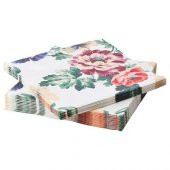 Servis Peçete Beyaz  Çiçek Desenli-Çok Renkli 33x33 cm 30 Adet Desenli Peçete - 1